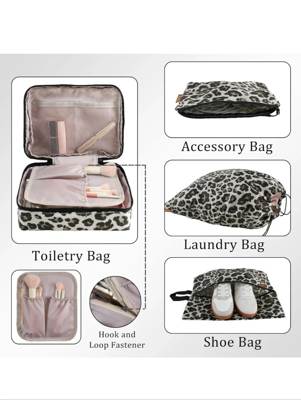 Leopard Print Travel Packing Cube Set - Beige